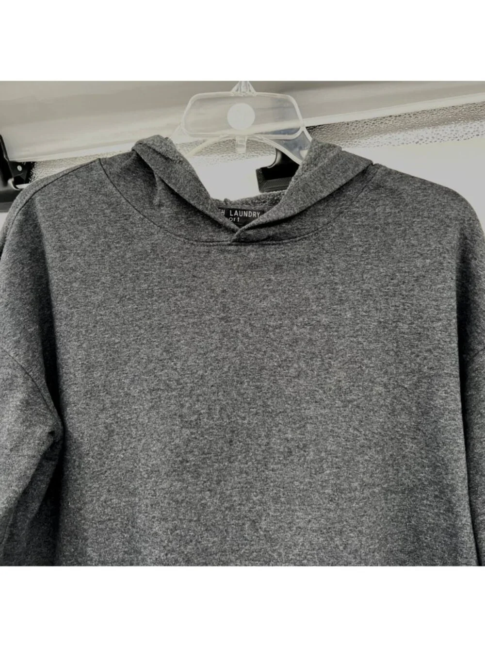 French Laundry Sport Womens Cropped Hoodie Tie Waist Gray Size Medium